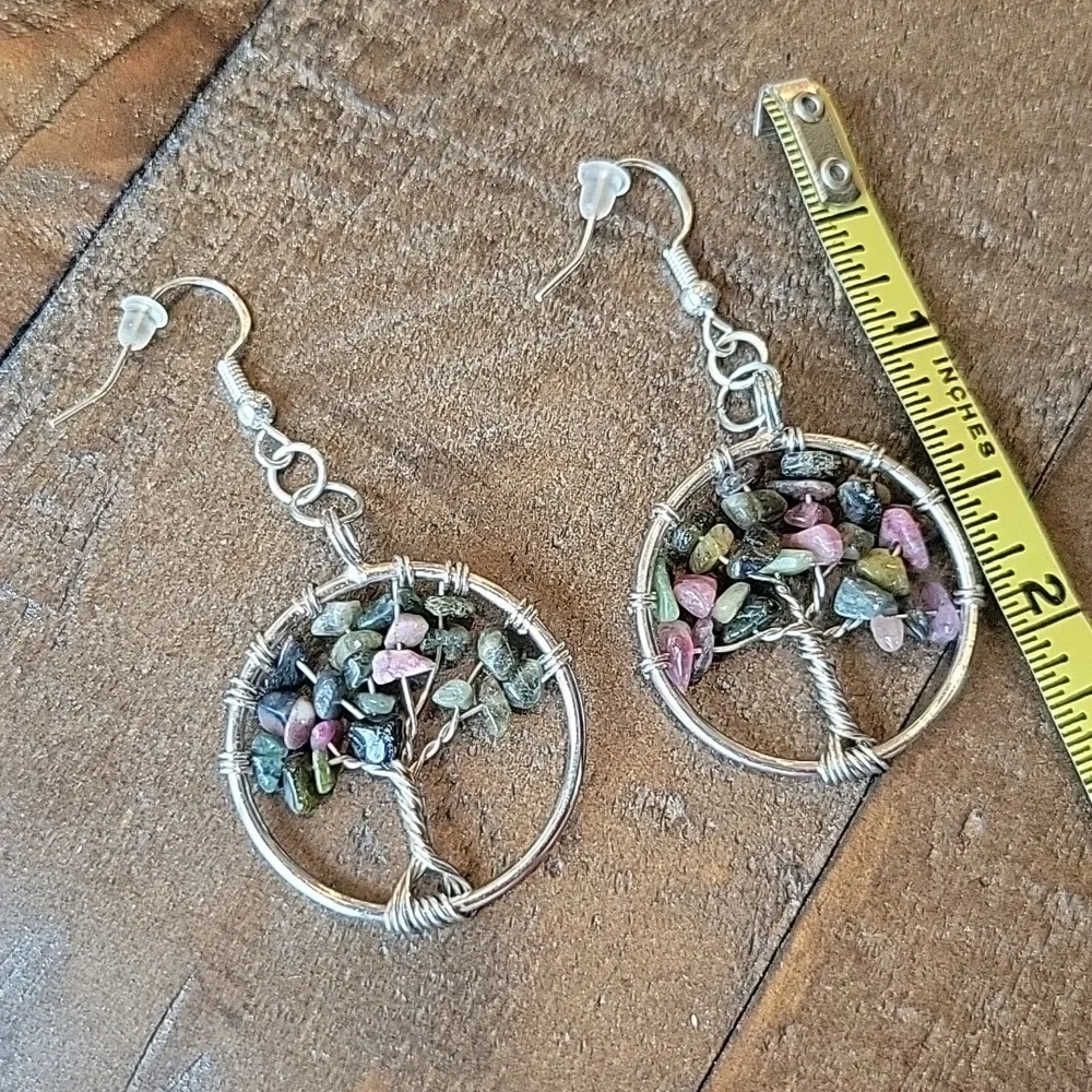 NEW Tourmaline Silver Tree of Life Earrings